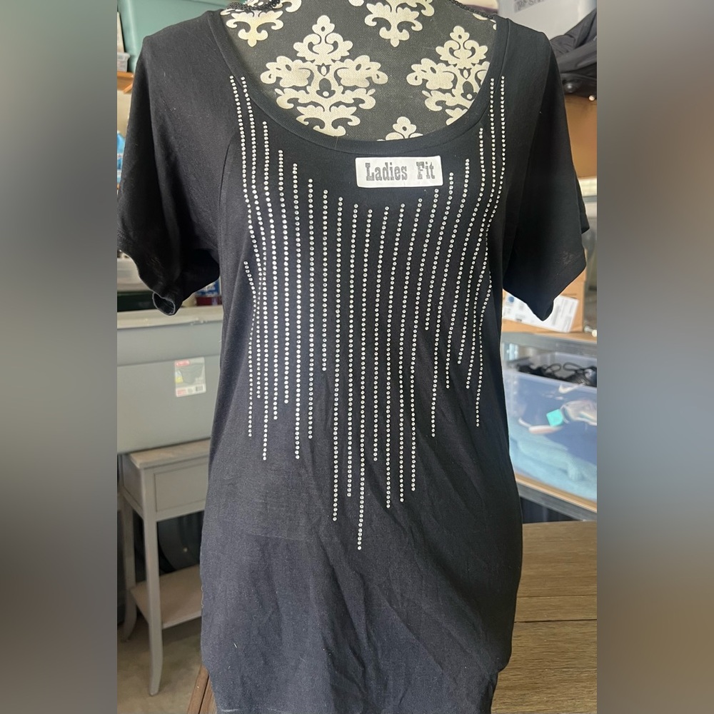 Cowgirl Tuff Black Rhinestone Tee